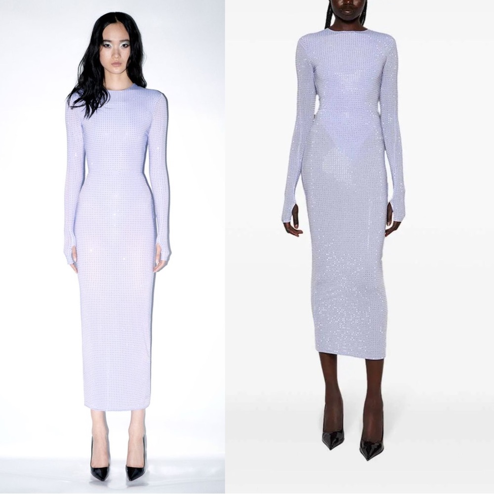Alex Perry Crystal Embellished Jersey Maxi Dress Lilac